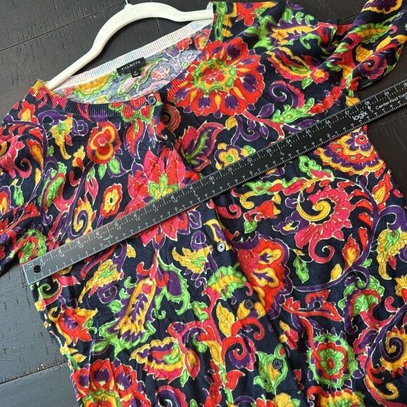 Talbots Floral Colorful Button Fall Cardigan Psychedelic Preppy Size Medium​ - Picture 7 of 9